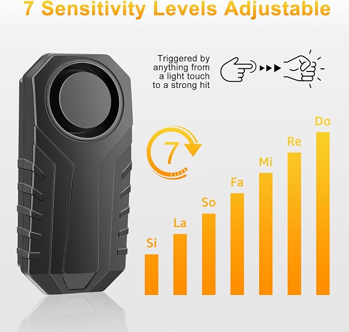113dB Wireless Bicycle Alarm with Red Button Remote | IP65 Waterproof Bike Alarm,Adjustable Sensitivity,Universal Remote Strap for All Handlebar Sizes,for Motorcycle - Image 6