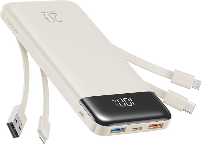 charmast Portable Charger Built-in Cables, 20000mAh Power Bank 6-Output | Travel Fast Charging Battery Pack for iPhone 17/16/15 Samsung Android, Flight-Approved, Multi-Device, USB-C & USB-A, LED % by charmast