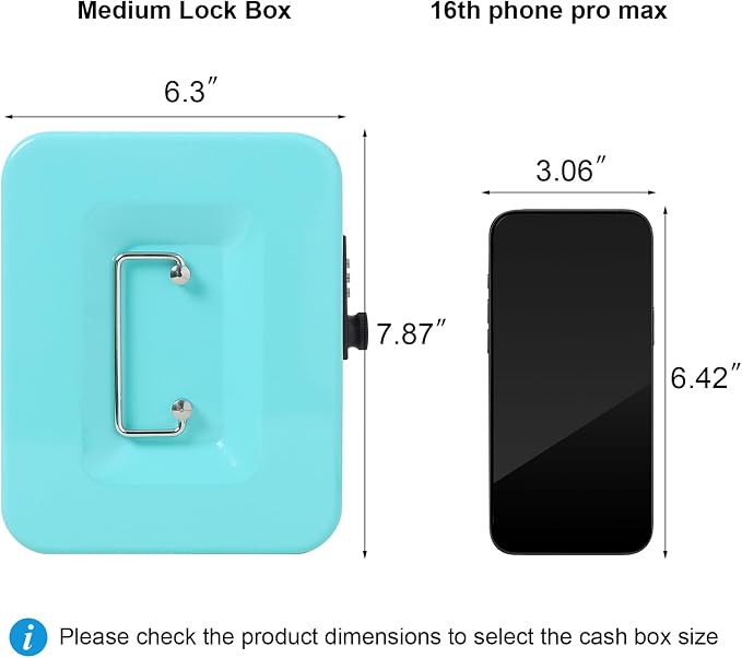 Jssmst Medium Cash Box with Combination Lock - Durable Metal Cash Box with Money Tray,light blue,7.87 x 6.3 x 3.35 inches - Image 3