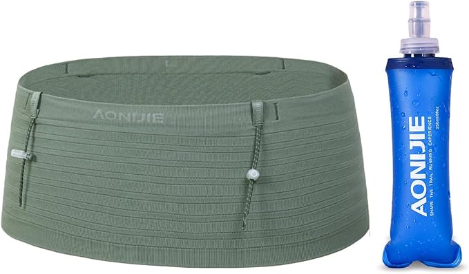 AONIJIE Running Belt with 250ml Soft Flask for Women and Men Lightweight & Non-slip Black Fanny Pack Fits All Size Phones Passport and More (Light Green, L) by AONIJIE