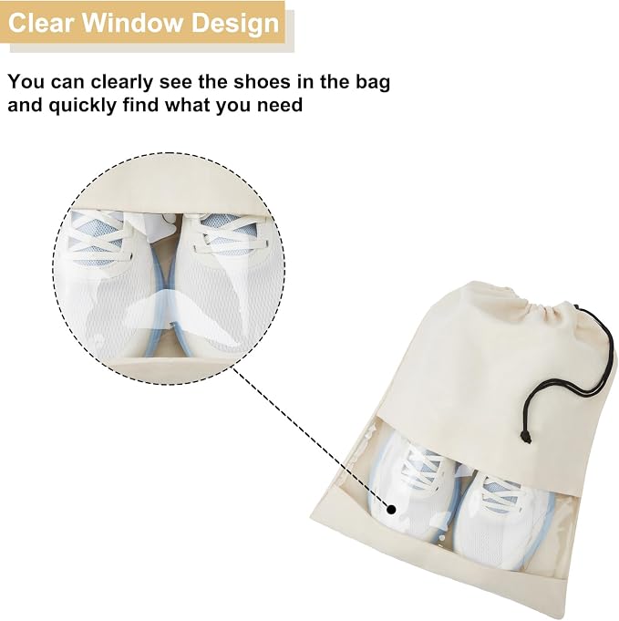 4 Pcs Shoe Bags for Travel with Clear TPU Window & Drawstring Closure | 13.8"x17.7" Fits Most Shoes, Dust Resistant, Washable & Reusable, Travel Shoe Storage Bags for Men & Women - Image 2