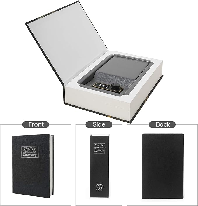 Real Paper Transfer Book Safe, Hollow with Secret Hidden Compartment, Combination Lock, 8.7"×6"×2" (Black Dictionary-Combination) - Image 2