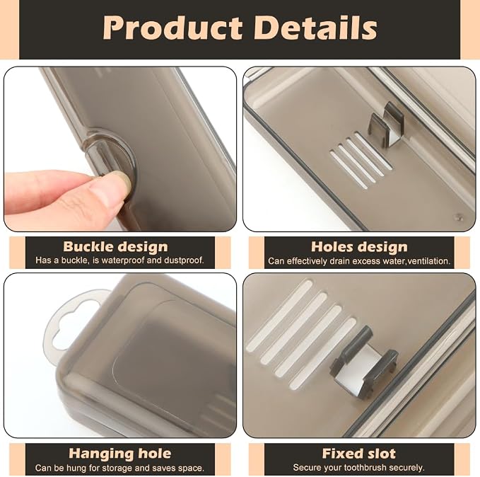 2 Pack Toothbrush Box,Travel Size Toothbrush Box Cover Portable Clear Black Cases Design with Holes for Home, Travel, Business Trips, Hotels(COLOR:Black) - Image 5