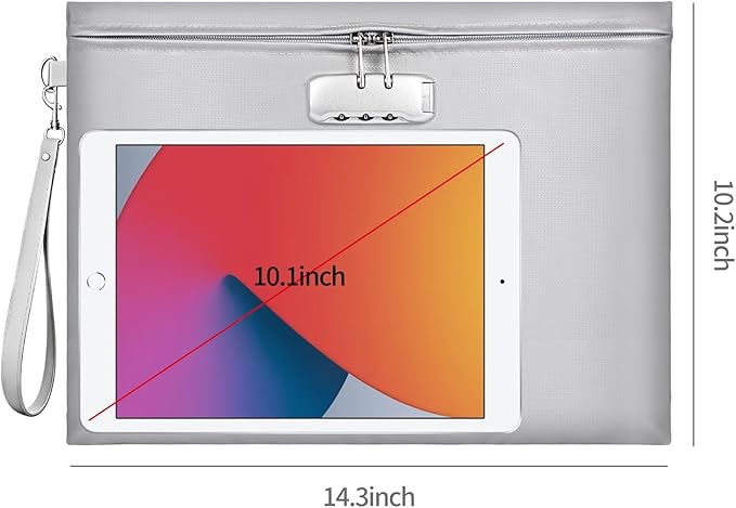Fireproof Document Bag with Lock,Waterproof Money Pouch,14.3"x10.2" | Zipper Closure, Portable Safe Storage for Letter Size Files, Cash, Cell Phone, Tablet, Credit Card, Passport, Gray - Image 3
