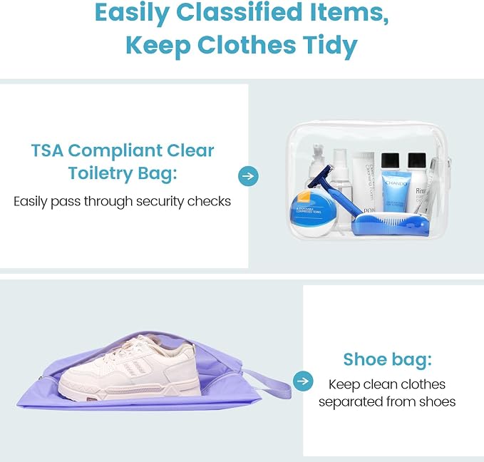 Cambond Mesh Compression Packing Cubes for Travel - 6 Set Organizer, Purple | with Shoe and Underwear Bag, Keep Clothes Sorted, See Through Mesh Helps Quickly Find What You Need, Compression Zip Design - Image 6
