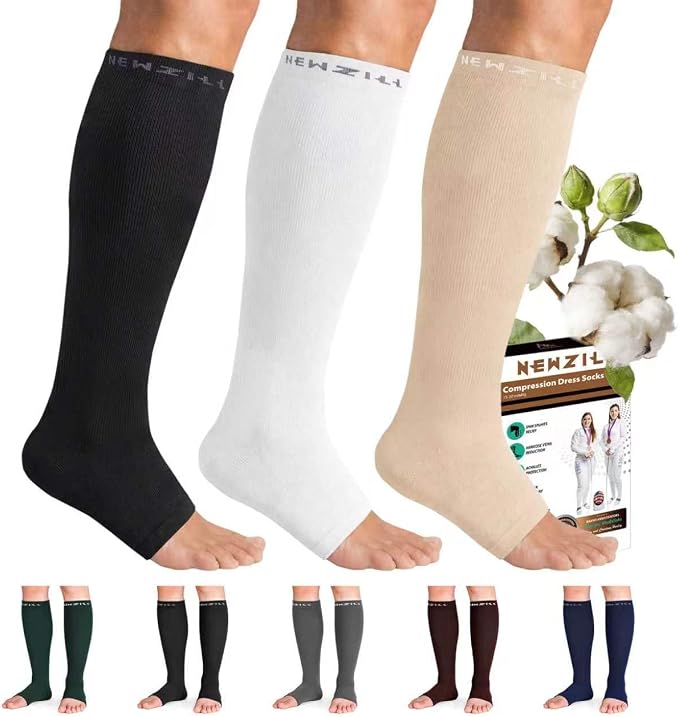 NEWZILL Compression Socks for Women & Men Circulation 20 mmHg, Graduated Open Toe, Cotton Compression Socks for Nurses by NEWZILL