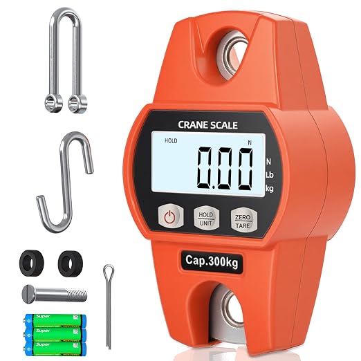 Hanging Scale 660lb/300kg - High-Accuracy Crane Scale with Aluminum Frame and LCD Display. Functions as Fishing Scale and Luggage Scale. for Farm, Hunting, Fitness, and Travel Weighing by WISHSOM