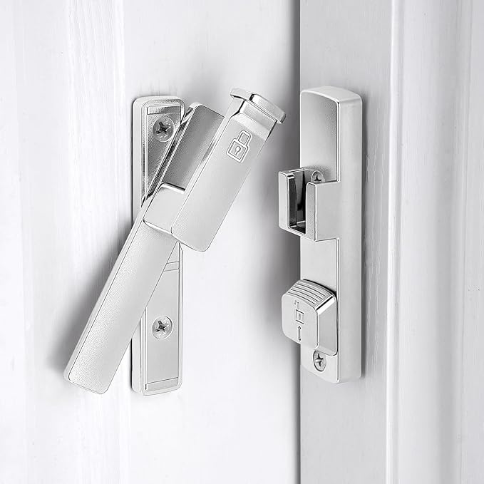 Silvery 90 Degree Barn Door Lock,Flip Gate Latches Hardware | Zinc Alloy Door Lock,Right Angle Door Lock Latch,Sliding Door Latches,for bedroom,drawer,pet enclosures,cabinet,garage,window - Image 5
