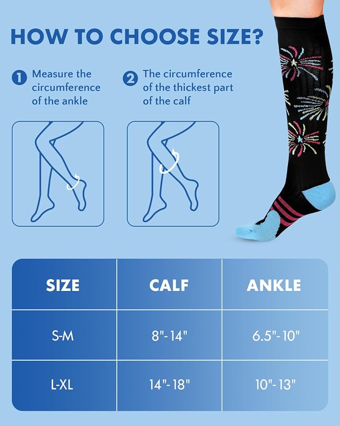 Compression Socks for Women 15-20 mmHg, 2 Pairs | Graduated Support, Knee High Fit, Polyester Stretch, Circulation Comfort, Nurses, Travel, Athletes, Flight, Daily, Patterned - Image 3