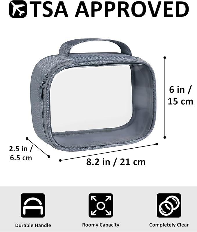 Moyad TSA Approved Toiletry Bag Clear Quart Size Travel Bags Makeup Bag | Large Opening, for Men and Women, Carry on Airline Compliant, Transparent Liquids Pouch, Grey - Image 2