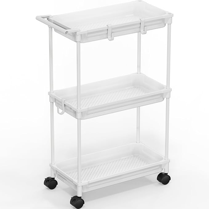SimpleHouseware Standard 3-Tier Slim Rolling Storage Cart, White by SimpleHouseware