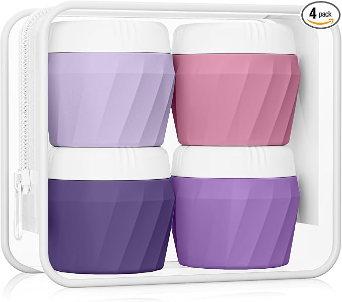 Travel Containers for Toiletries, Premium Silicone Cosmetic Cream Jars, TSA Approved Leak-Proof Refillable Travel Size Toiletries with Clear Bag for Cosmetic Face Body Cream (Purple, 1OZ) by Silevoler