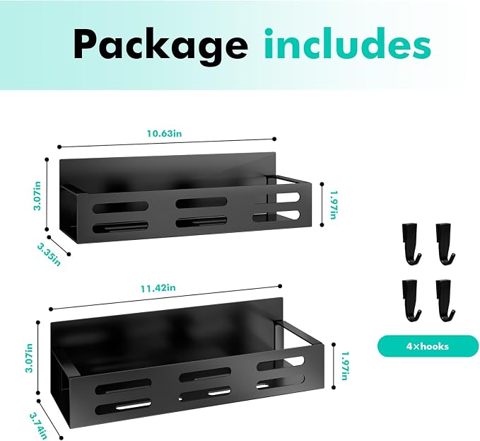 SETBAOO 2 Pack Magnetic Spice Rack for Refrigerator, Black Magnetic Shelf and Fridge Kitchen Cabinet Organizers Storage Seasoning Organization Mini Shelves, Organizadores de Cocina - Image 2