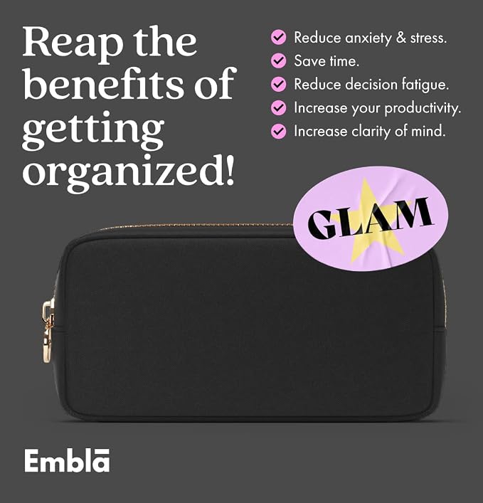 Embla Makeup Bag Travel Cosmetics Pouch and Toiletry Bag, Nylon Zipper Pouch Purse, Cute Make Up Organizer Storage Tote for Women Girls, Waterproof Travel Skincare Case, Small Makeup Bags, Black - Image 5