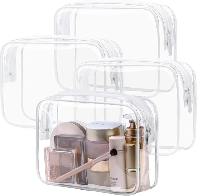 TSA Approved Toiletry Bag - Clear Makeup Bag Travel, 4 Medium White | Quart Size for Carry-On, Reinforced Seams, Water-resistant, Smooth Metal Zipper, Clear Easy-Check for Airport Hotels, Women by Packism