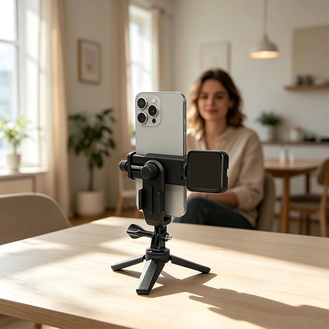 Suptig Phone Holder for Tripod, Action Camera Tripod Mount Adapter Compatible for iPhone, Gopro, DJI Action, Insta 360, Akaso, Mic, LED Light Photography Accessories - Image 8