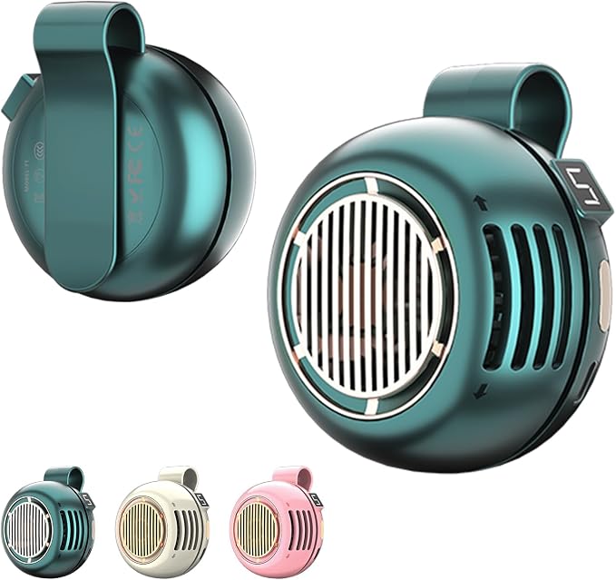Portable Silent Mini Bladeless Electric Fan,Small fan Clip on for Shirt & Waist,2026 New Mini Bladeless Fan Clip On,Adjustable 3-Speed For Outdoor & Travel & Office,Gift (green with display) by IGRARK
