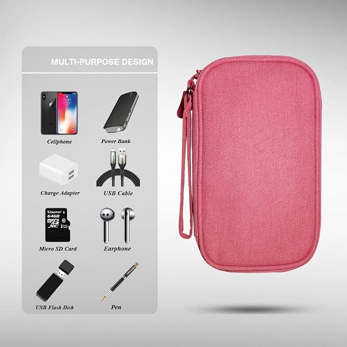 Electronics Organizer Bag Pouch Cable Charger Organizer Travel Shockproof Cord Carrying Case for Earphone Powerbank USB Hard Drive SD Card (Pink) - Image 6