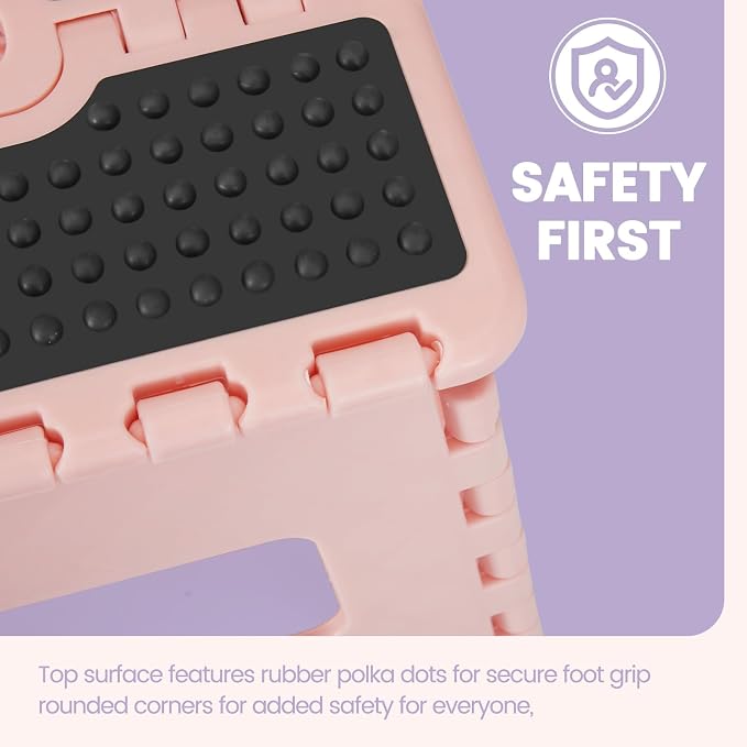 9 Inch Folding Step Stool 300 LB Capacity Non Slip Foot Stool with Handle Plastic Foldable Step Stools for Kids Stepping Stool for Bathroom Black Small Step Stool (1 PC Pink) | Heavy Duty Foldable Stools, Lightweight, Holds 300 lb, for Toddler Kitchen ... - Image 3