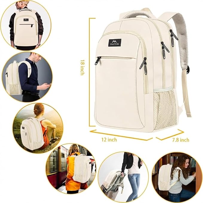MATEIN Beige Women Backpack for Work, 15.6 Inch Slim Travel Laptop Bag | Fits 15.6 Inch Laptop, Water Resistant, Computer College Bag, Anti Theft Pocket, Gift for Teacher Nurse Office Worker - Image 6