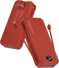 citicr Portable Charger 20000mAh PD20W w/Built-in Cables & Wall Plug Red | High capacity, Fast charging, Built-in wall plug, LED display, Charge 5 devices at once, Pass through charging, TSA approved by CITICR