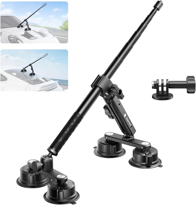 4 Suction Cup Car Mount Kit for Insta360 X5X4 Action Camera Mounts | Car tripod for insta360 X5 accessories, 360 camera mounts for gopro, suction mount for Osmo action 6/5,car racing travel vlog by Maectech