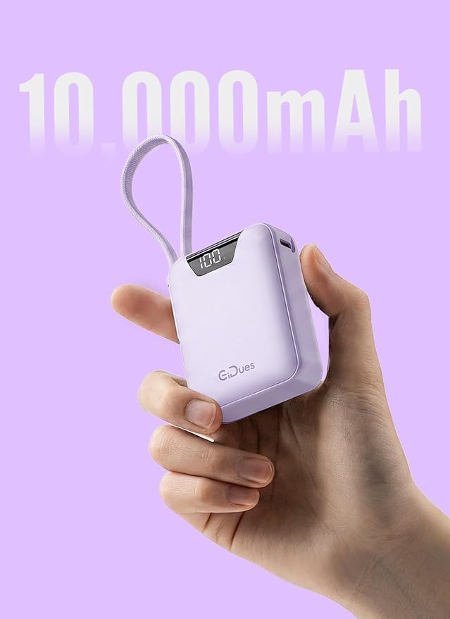M1 Mini Portable Charger, 10000mAh Ultra-Compact Power Bank, 22.5W PD Fast Charging, Tpye-C Built-in Cable, Small External Battery Pack for iPhone, Samsung, Android iPad (Purple) - Image 2