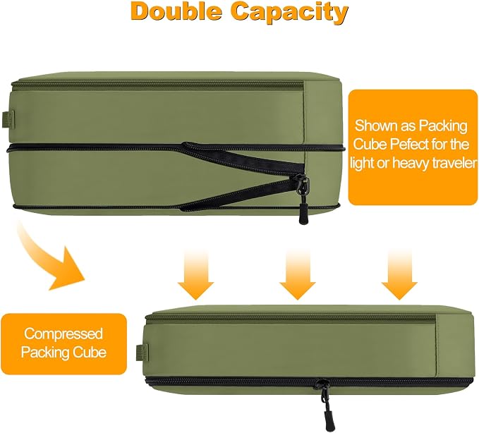Compression Packing Cubes, Lumesner 8 Set Travel Packing Cubes for Carry on Suitcases, Compression Suitcase Organizers Bag Set & Travel Cubes (Army green, 8-piece) - Image 5