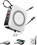 10000mAh for Magsafe Portable Charger Built-in Cables & AC Wall Plug,White | 6-in-1,PD 22.5W USB C Fast Charging,15W Magnetic Wireless Charging,Charge 5 devices at once,LED Display Travel Power Bank by Unknown