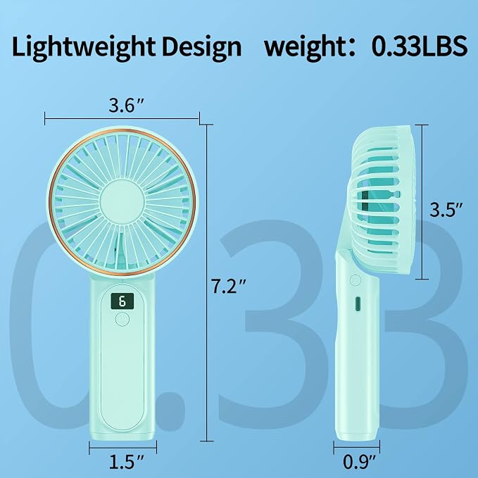 Peiyuu Portable Fan, 4000mAh USB Rechargeable, 180° Foldable Mini Desk Fan with 6 Wind Speed, LCD Digital Display, Lanyard as Neck Fan, Ultra Quiet - Image 2
