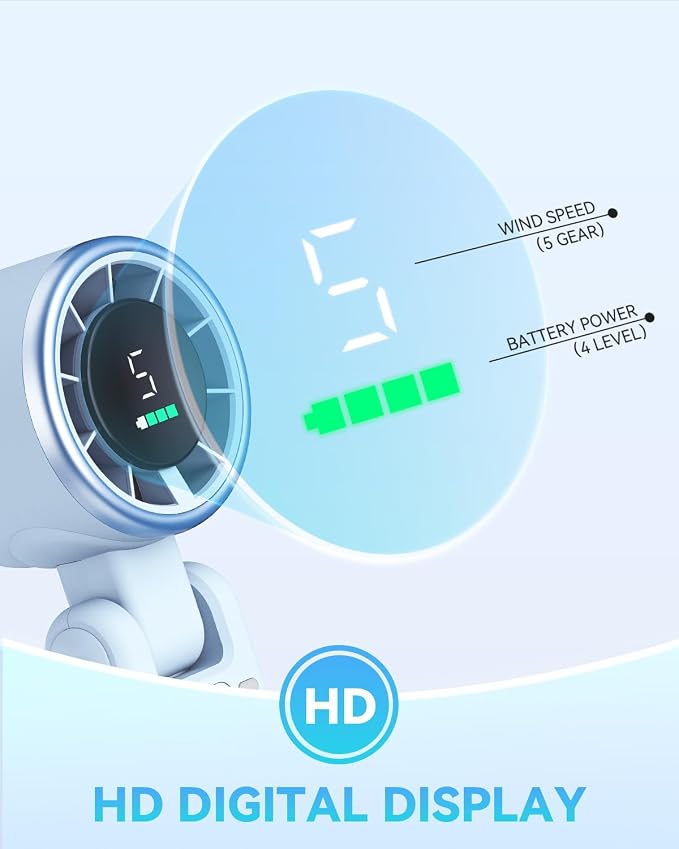 PlayHot Portable Handheld Turbo Fan, Travel Essentials, Gifts for Women/Men | 5-Speed, Up to 12H, 10m/s Airflow, USB-C Rechargeable, LED Display, 3-in-1 Foldable Personal Fan for Cruise, Beach, Vacation - Image 7