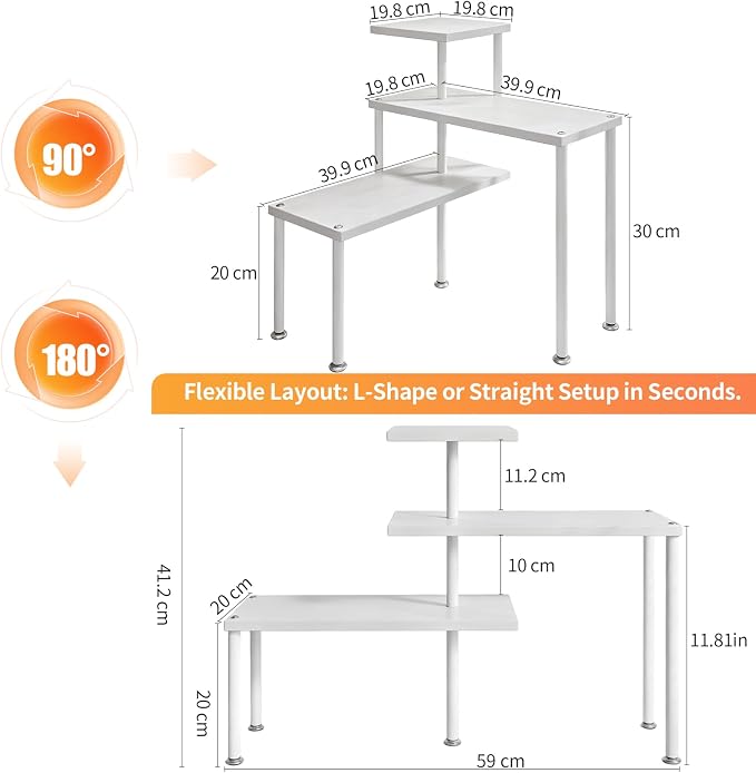 3 Tier Adjustable Countertop Organizer Corner Shelf | Countertop Organizer and Storage Rack for Kitchen, Bathroom, Over Sink, Coffee Bar, Spice Rack, Dresser Table - Image 2