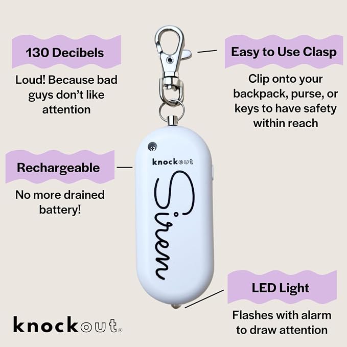 Knockout Siren - Marble - Personal Security Alarm Keychain - Rechargeable - Easy to Use - Super Loud - 130 DB - LED Flashlight - Emergency Safety Alarm for Women, Men, Children, Elderly - TSA Approved - Image 2