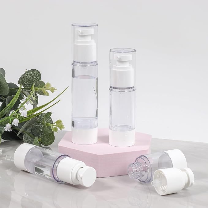 Clear Airless Pump Bottles, Vacuum Travel Cosmetic Containers | 1OZ/30ML 3Pack Lotion Dispenser Pump Bottles; For Cream, Foundation & Skincare Cosmetics; With Labels & Wooden Sticks - Image 8
