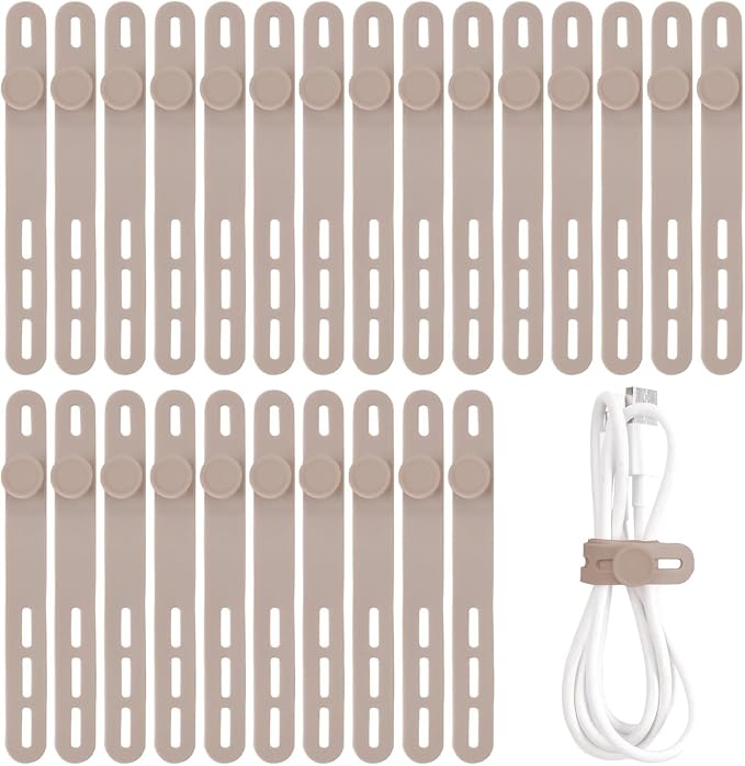 Oligei 25 Pcs Silicone Cable Ties, Cable Ties Reusable, High Elasticity Cord Wraps for Electrical Cords, Cord Organizer for Earphone, Phone Charger(Khaki) by Oligei