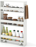 COSTWAY Slim Rolling Storage Cart, 4-Tier Rolling Utility Cart, Wood Kitchen Storage Cart with Handle & Wheels, Narrow Rolling Shelving Unit for Kitchen Bathroom Laundry Small Places (Plain White) by COSTWAY