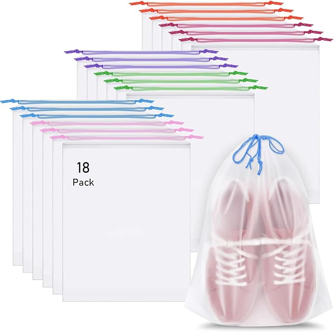 18 Pack Shoe Bags for Travel, Clear Travel Shoe Bags for Packing Colorful | Large Waterproof Portable Travel Shoe Storage Bag Travel Essentials Women for and Men by COIDEA
