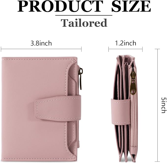 Small Wallet Women RFID Blocking Soft Leather Bifold Compact Card Holder Wallet for Women with Zipper Coin Pocket 4 ID Window - Image 3