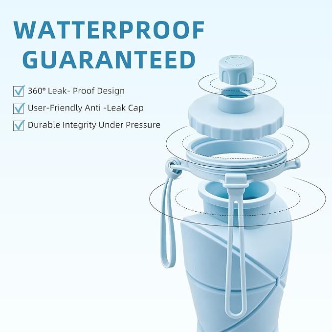 Collapsible Travel Water Bottle 28oz (800ml), BPA-Free, Foldable Silicone Lightweight Reusable Water Bottle with Leak-Proof Lid & Lanyard, Portable for Travel Cycling Gym Camping - Image 3