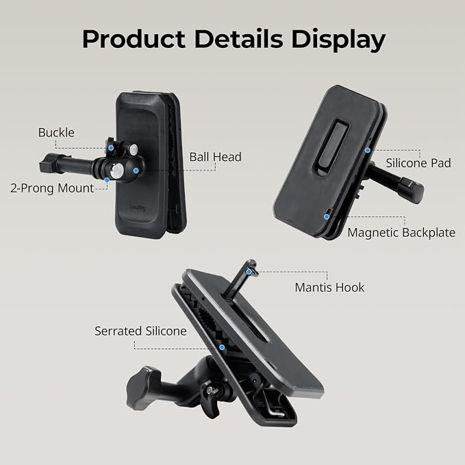 SMALLRIG Magnetic Backpack Strap Clip Mount with Ball Head Mantis Hook | Adapter Base for DJI Osmo Nano/Action 6/5 Pro/4, for Insta360 X5/4/3/Ace Pro 2/Go Ultra, for GoPro 13/12/11, for AKASO - 5722 - Image 6