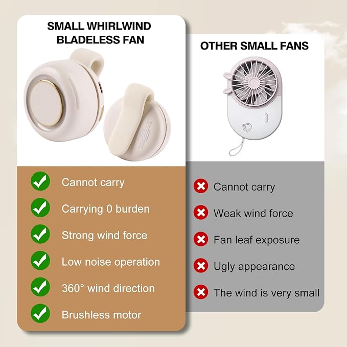 Portable Silent Mini Bladeless Fan Clip On, Small Fan Clip on for Shirt & Waist, Adjustable 3-Speed Suspended Whirlwind Fans, For Outdoor & Travel & Office, Travel Accessories, Gift (White) - Image 8