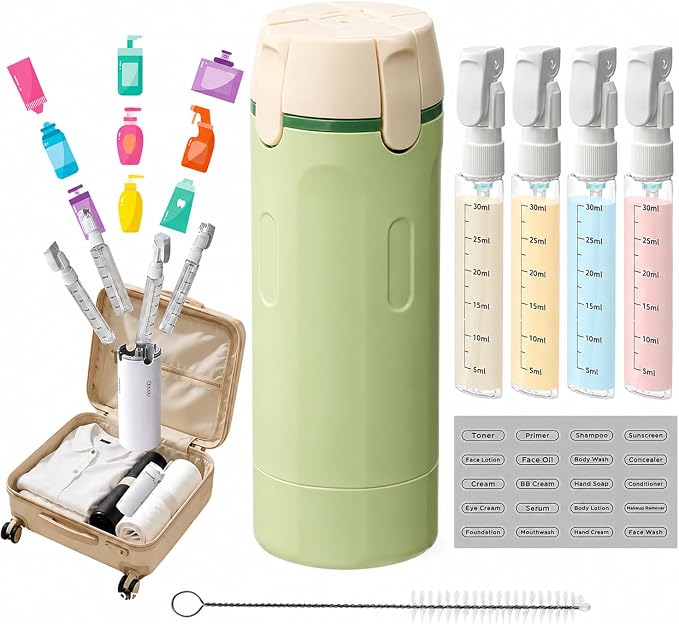 Green 4 in 1 Travel Dispenser for Toiletries, TSA Approved Leak Proof Refillable Travel Bottles for Shampoo, Conditioner, Lotion & Soap, Portable Travel-Size Container Accessories for Women & Men by Unknown