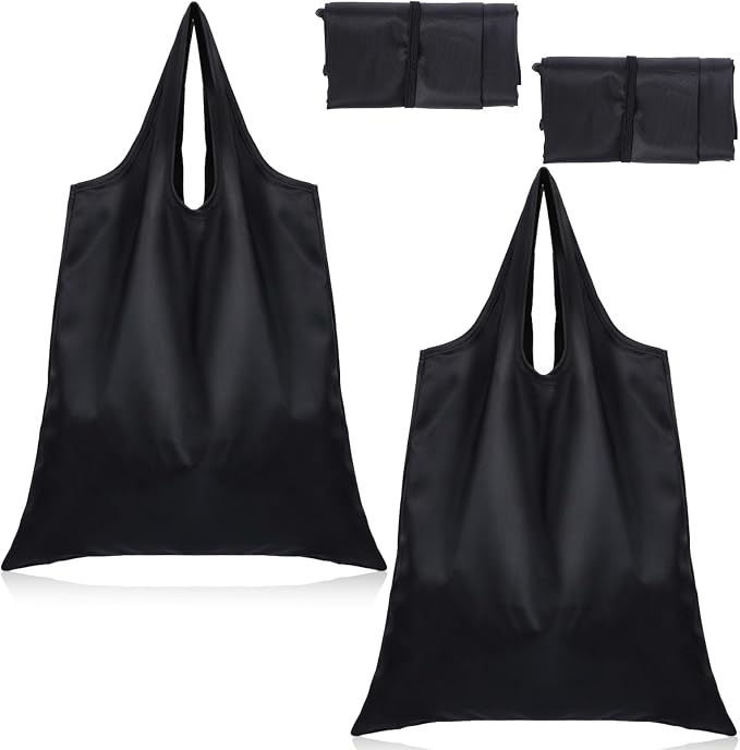 ElevateTech Foldable Tote for Women Men, 2 Pcs Ultra-Lightweight Foldable Shopping Bag Kitchen Reusable Grocery Bag Washable Tote Bags Compact Travel Market Handbag (Black) by Unknown