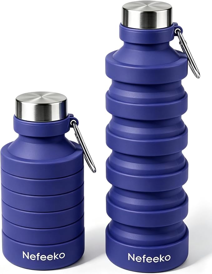 Nefeeko Collapsible Water Bottle, 27oz Reuseable BPA Free Silicone Foldable Water Bottles for Travel Gym Camping Hiking, Portable Leak Proof Sports Water Bottle with Carabiner | Foldable Water Bottles for Travel Gym Camping Hiking, Portable Leak Proof ... by Nefeeko