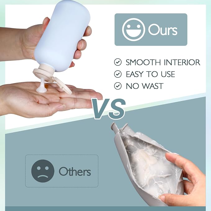 ASEVAT Travel Refillable Shampoo and Conditioner Bottles - 10 oz Plastic Squeeze Bottles with Flip Cap for Toiletries and Liquids (3Pcs) - Image 3