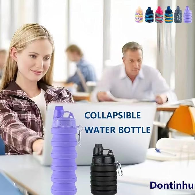 Collapsible Water Bottles 5 Pack 500ml（Colorful | Travel Sports Portable Water Bottle Reusable Water Bottles silicone Water-proof camping water bottle. - Image 2