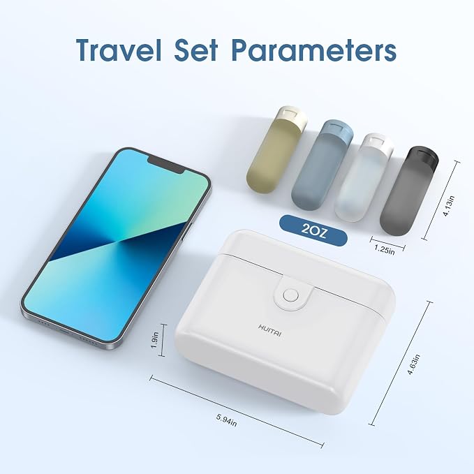 Travel Bottles TSA 4x2oz With Case Leak-Proof White | Durable ABS hard case, press-to-unlock, 4 individual compartments, wide-mouth bottles for easy fill, leak-proof seals - Image 2
