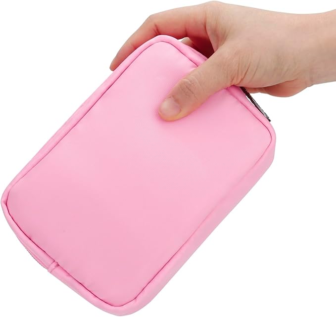 E-Tree Cute Small Makeup Bag, Cosmetic Toiletry Skin Care Make up Little Items Pouch for Purse,Zipper Mini Tech Charger Cable Electronic Organizer Case,Travel Accessories,Pink - Image 2