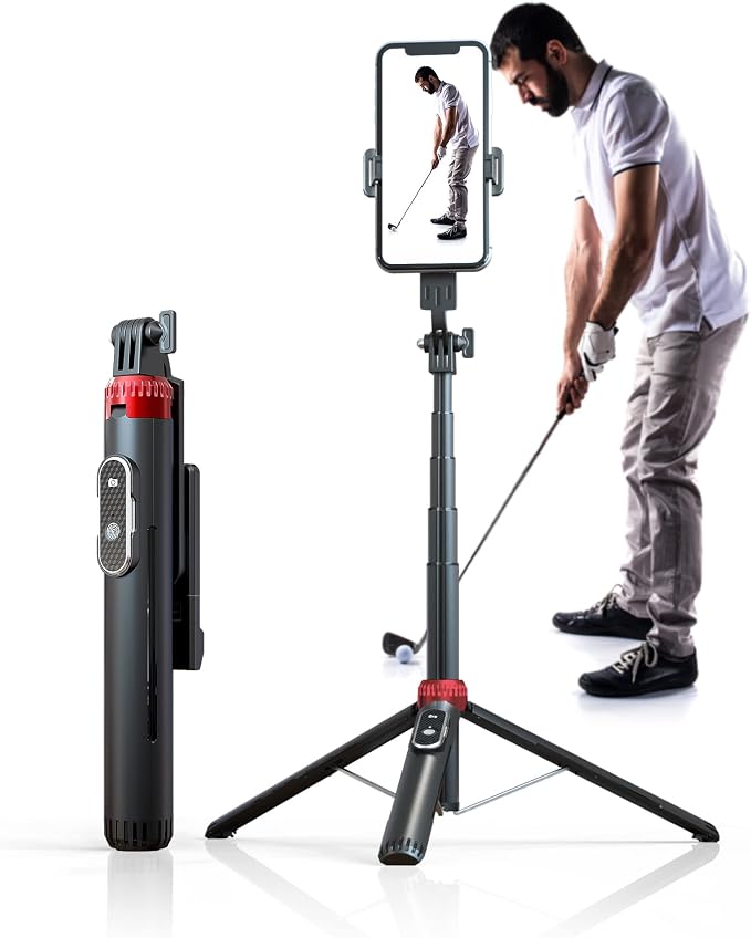 62" Phone Tripod & Selfie Stick for Golf Training | Extendable Cell Phone Tripod Stand with Wireless Remote and Phone Holder, Golf Training Aid - Compatible with iPhone Android by EUG-PRODUCTS