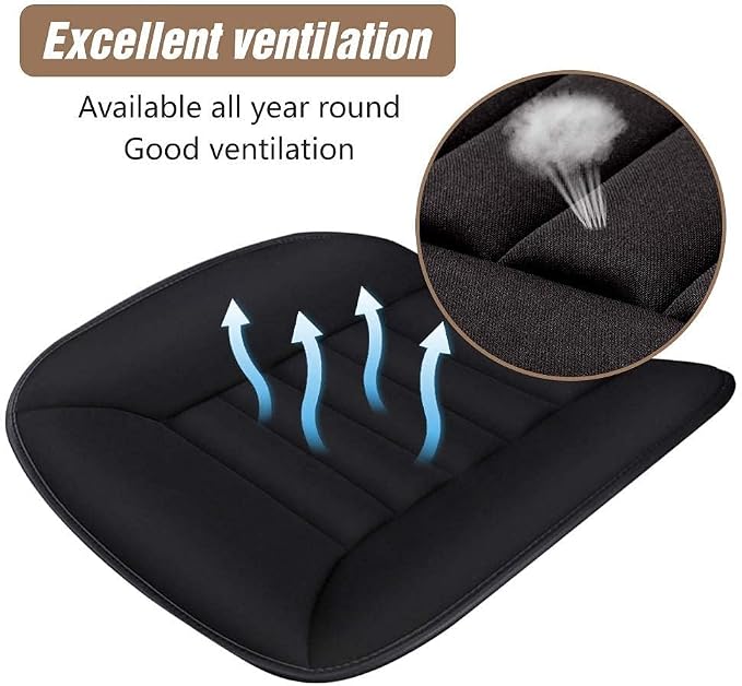 2PCS Car Seat Cushion Pad 1.2" Thick Comfort Seat Protector for Car Driver Seat Office Chair Home Use Memory Foam Seat Cushion with Non Slip Bottom, 20'' x 18.5'', Black - Image 3